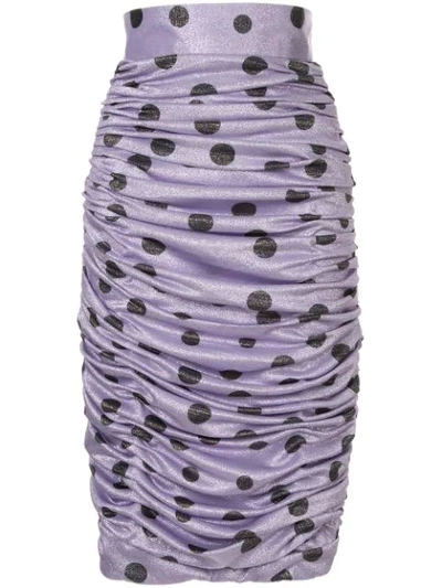 Shop Bambah Polka Dot Ruched Skirt In Purple