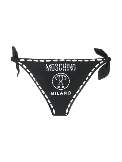 MOSCHINO 错觉画印花侧系带比基尼三角裤 - 黑色