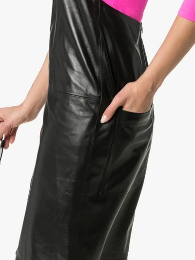Shop Sandy Liang Congee Leather Halterneck Dress In Black