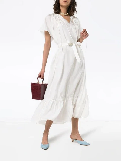 Shop Joseph Eva Tie-waist Ruffled Silk Dress In White