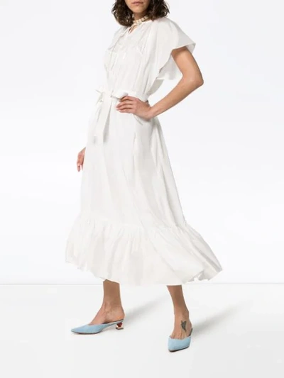 Shop Joseph Eva Tie-waist Ruffled Silk Dress In White