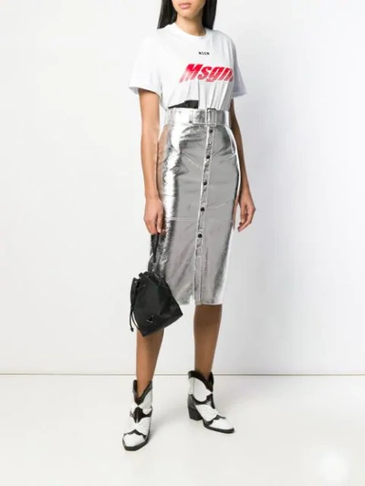 Shop Msgm Button-up Pencil Skirt In Silver