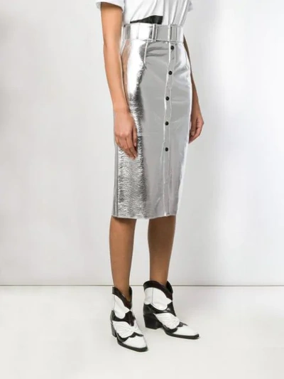 Shop Msgm Button-up Pencil Skirt In Silver