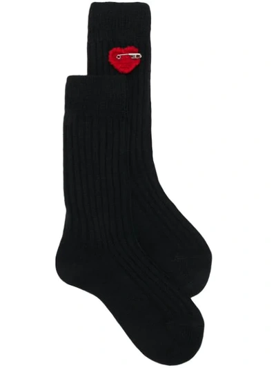 Shop Prada Safety Pin Heart Socks In F0002 Black