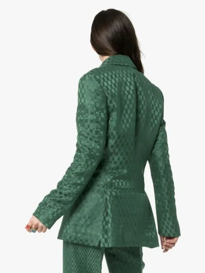 Shop Haider Ackermann Double-breasted Checked Silk-blend Blazer In Green