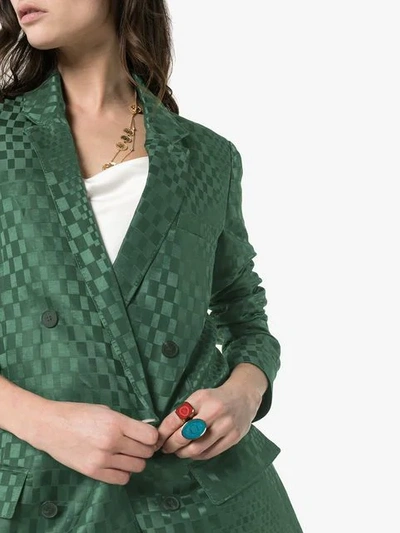 Shop Haider Ackermann Double-breasted Checked Silk-blend Blazer In Green