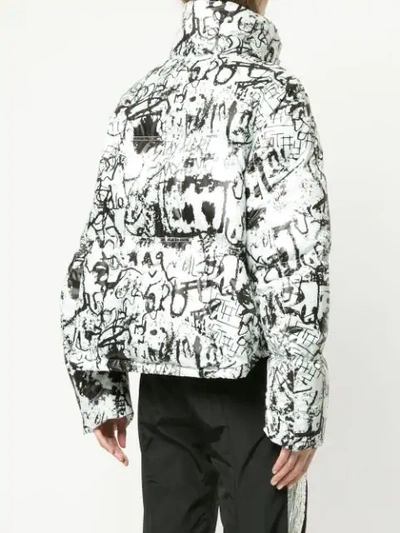 Shop Kru Graffiti Print High Tech Down Jacket In White