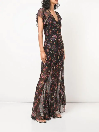 Shop Veronica Beard Floral Print Long Dress In Black