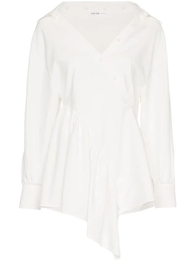 Shop Adeam Long Sleeve Twisted Wrap Top In White