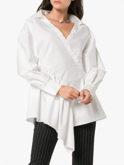 Shop Adeam Long Sleeve Twisted Wrap Top In White