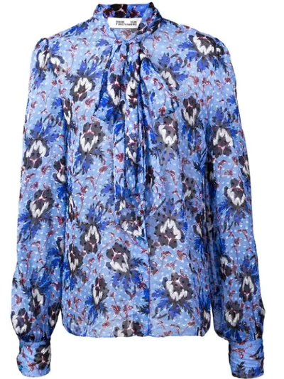 Shop Diane Von Furstenberg Floral Tie Neck Blouse In Blue