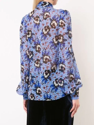 Shop Diane Von Furstenberg Floral Tie Neck Blouse In Blue