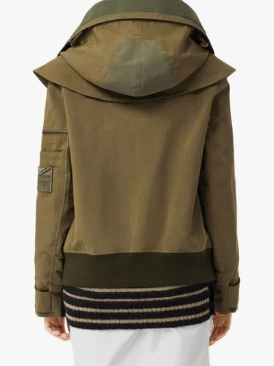 Shop Burberry Detachable Hood Cotton Silk Twill Jacket In Green