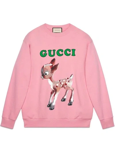 Shop Gucci Oversize Sweatshirt With Fawn In Pink