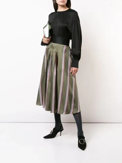 Shop Roksanda Striped Flared Midi Skirt In Green