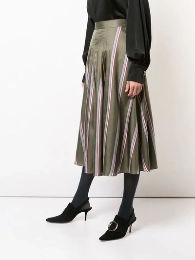 Shop Roksanda Striped Flared Midi Skirt In Green