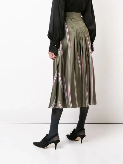 Shop Roksanda Striped Flared Midi Skirt In Green