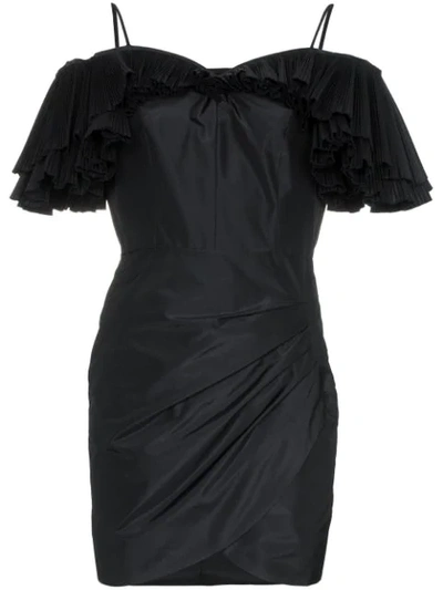 Shop Alessandra Rich Butterfly Pleated Silk Blend Taffeta Mini Dress In Black