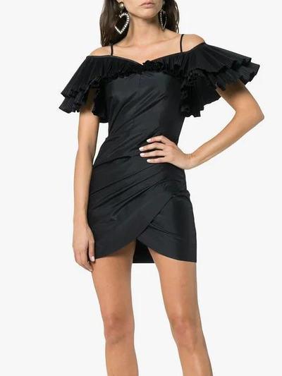 Shop Alessandra Rich Butterfly Pleated Silk Blend Taffeta Mini Dress In Black