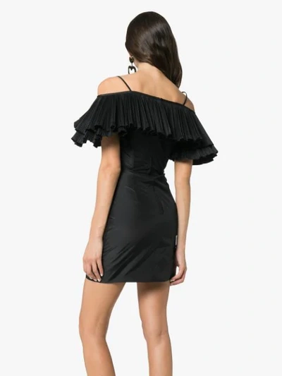 Shop Alessandra Rich Butterfly Pleated Silk Blend Taffeta Mini Dress In Black