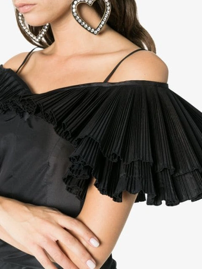 Shop Alessandra Rich Butterfly Pleated Silk Blend Taffeta Mini Dress In Black