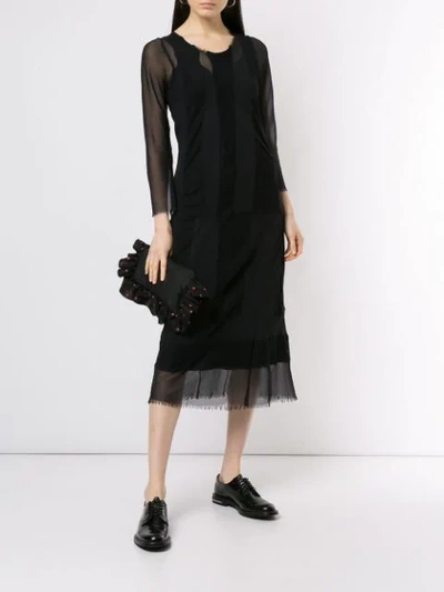 Pre-owned Comme Des Garçons Mesh Panels Midi Dress In Black