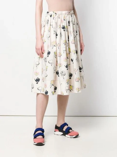 Shop Marni Painted Rose Skirt In Neutrals