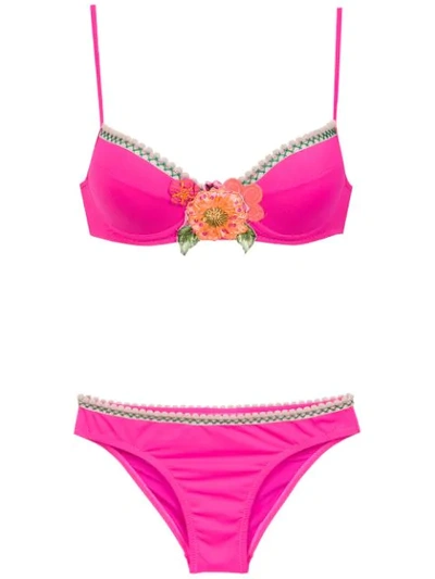 Shop Amir Slama Embroidered Bikini Set - Pink