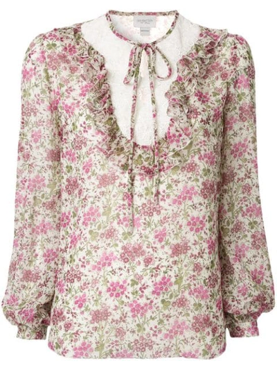 Shop Giambattista Valli Floral Ruffle Blouse In Pink