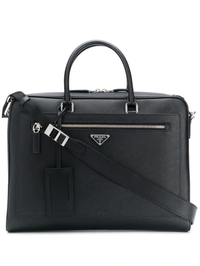 Shop Prada Saffiano Leather Briefcase - Black