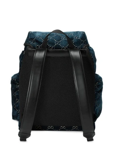 Shop Gucci Medium Gg Velvet Backpack In Blue