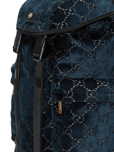 Shop Gucci Medium Gg Velvet Backpack In Blue
