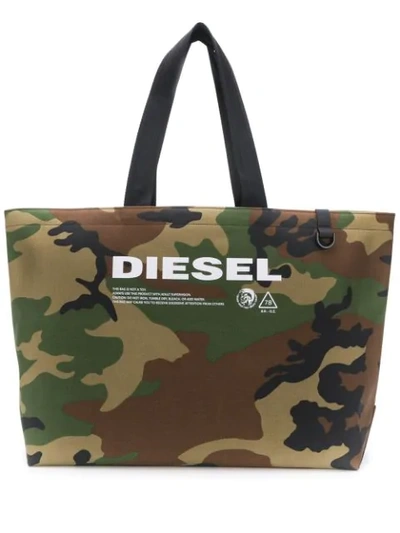 Shop Diesel Camouflage Pattern Tote Bag In Green