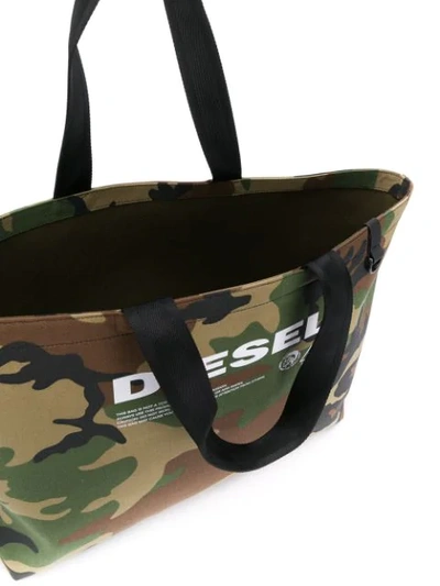 Shop Diesel Camouflage Pattern Tote Bag In Green