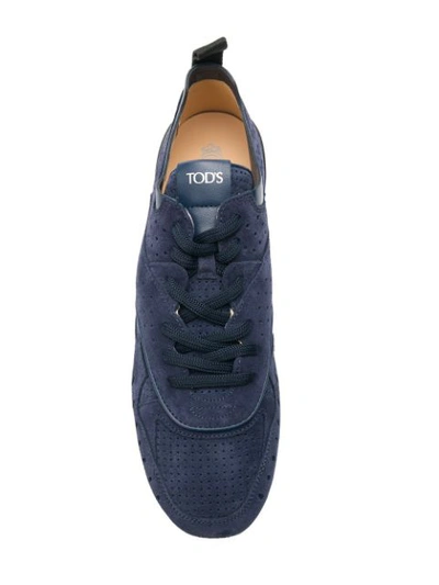 Shop Tod's Lace Up Sneakers In Blue