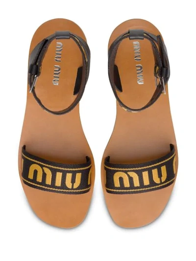 Shop Miu Miu Logo Strap Sandals - Black
