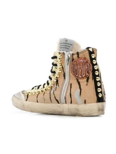 Shop Golden Goose Studded Tiger Print High-tops In Brown