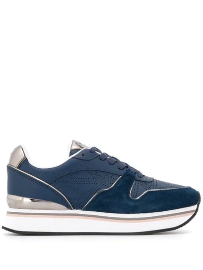 Shop Emporio Armani Perforated Sneakers In Blue