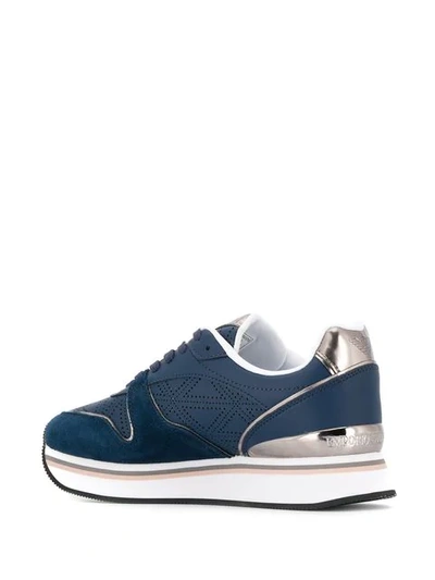 Shop Emporio Armani Perforated Sneakers In Blue