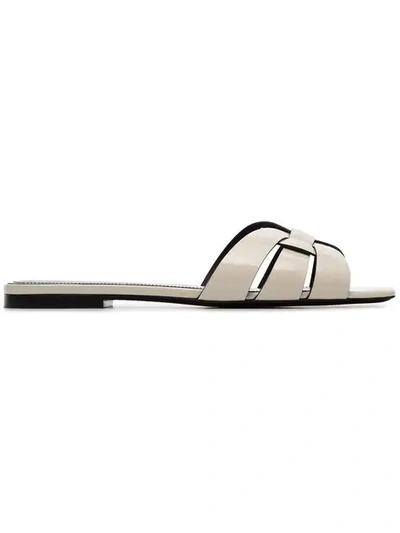 Shop Saint Laurent Tribute Flat Sandals In White