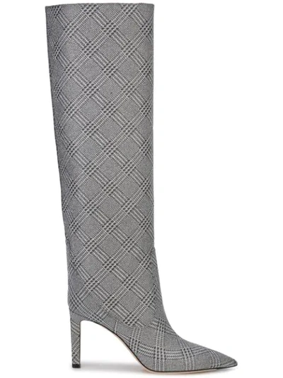 Shop Jimmy Choo Checked Knee-high Boots In Silver