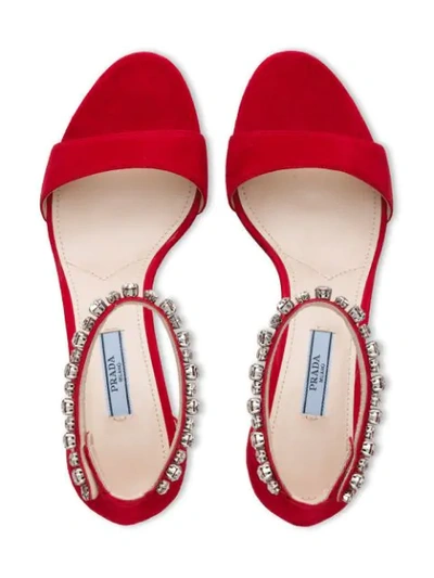 Shop Prada Crystal Strap Sandals In Red