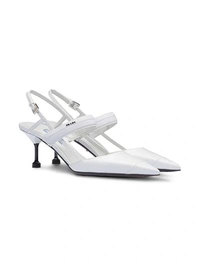 Shop Prada Two-tone Leather Slingbacks In F0009 White