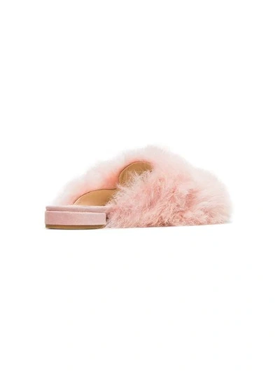 Shop Natasha Zinko Pink Shearling Flat Mules 