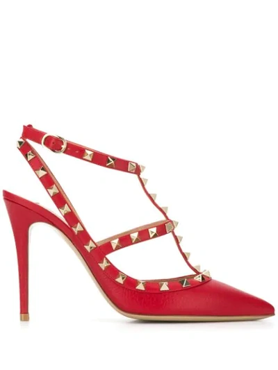 Shop Valentino Rockstud Caged Pumps In Red