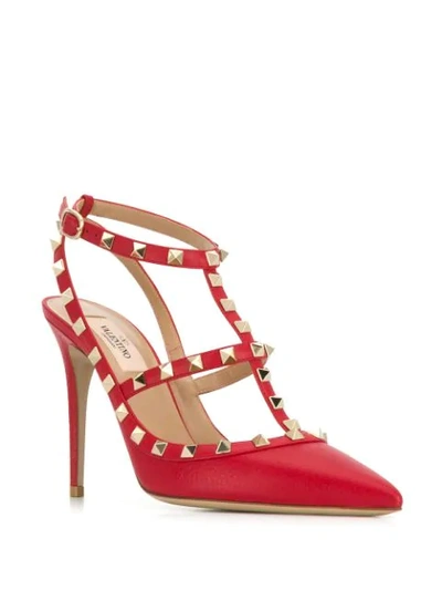 Shop Valentino Rockstud Caged Pumps In Red