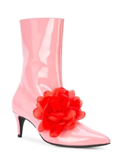 Shop Leandra Medine Floral Embellished Boots In Pink
