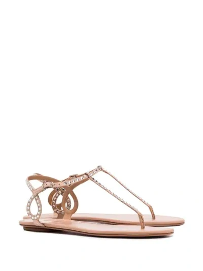 Shop Aquazzura Pink Almost Bare Leather Flat Sandals