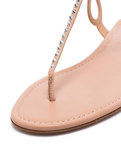 Shop Aquazzura Pink Almost Bare Leather Flat Sandals