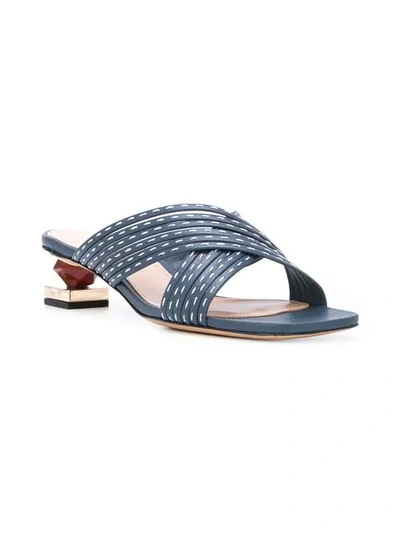 Shop Jacquemus Foldover Strap Mules In Navy